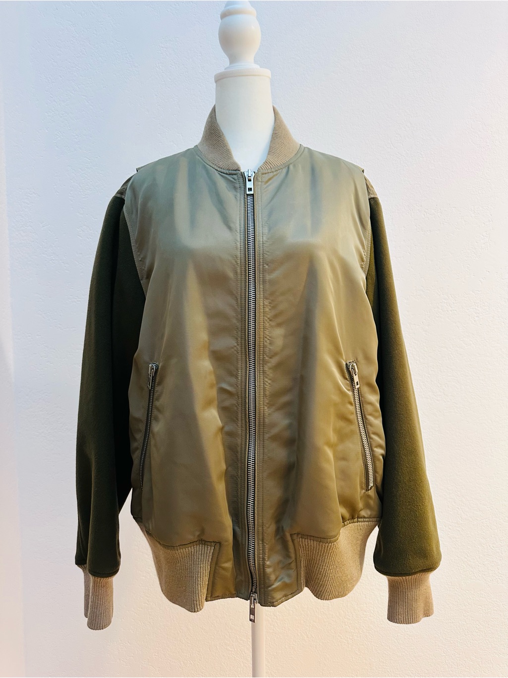 Rag & Bone Army Green Bomber Jacket With Cream Lining